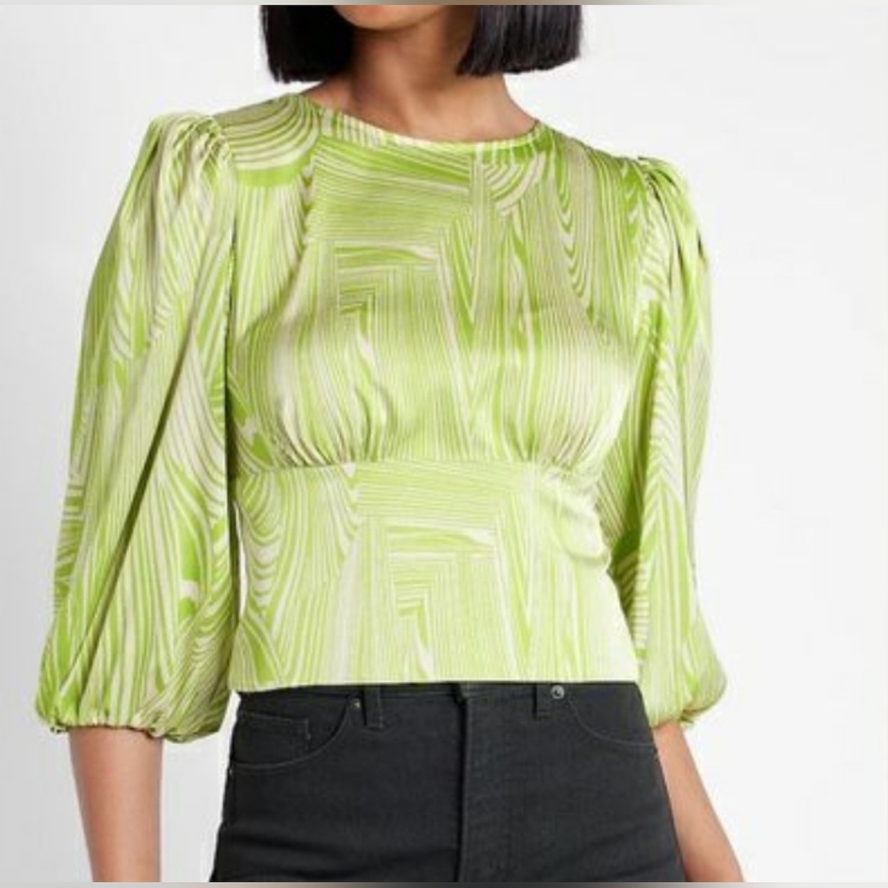 Express Satin Abstract Print Open Back Top